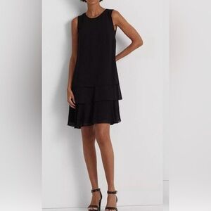 Serene Women Black Tiered Dress M(8-10) Cocktail Cowl Chiffon Ocassion HOCO Goth